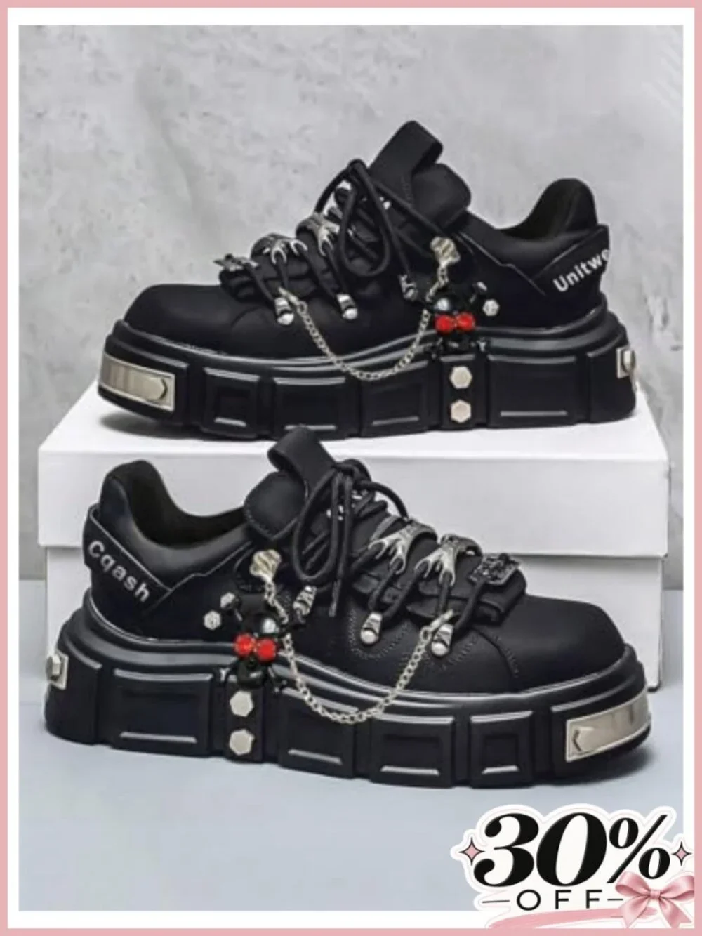 Men's Goth Combat Punk Boots Chunky Buckle Strap Rivet Embellished